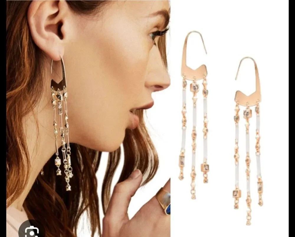 Kendra Scott Corza Acrylic Rod & Chain Fringe Statement Earrings NWT